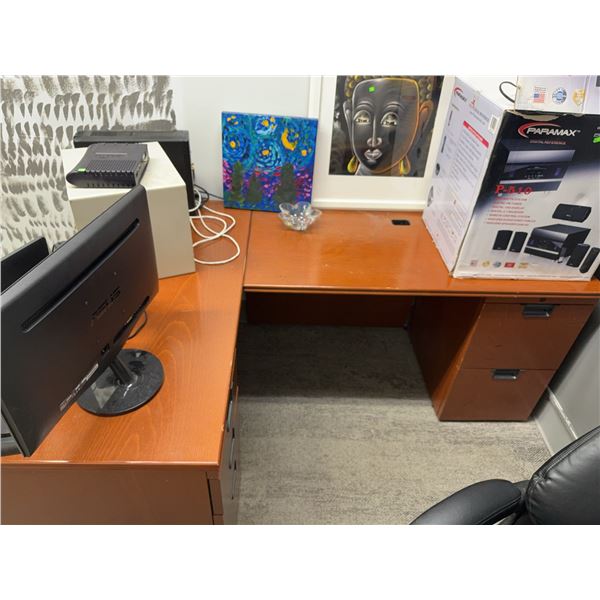 L-Shaped Wooden Office Desk with Drawers