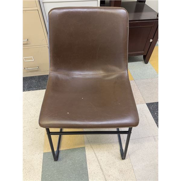 Brown Faux Leather Stacking Chair with Metal Frame