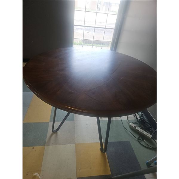 Round Wood Dining Table with Metal Hairpin Legs
