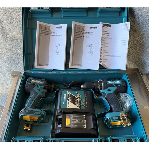 Makita XPH06 Hammer Driver Drill, XDT08 Impact Driver & DC18RC Charger in Hard Case  (Works - No Bat