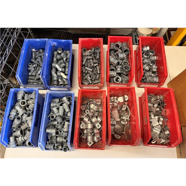 Qty 10 Bins Hardware: Couplings, Connectors, Clamps, Fittings, etc