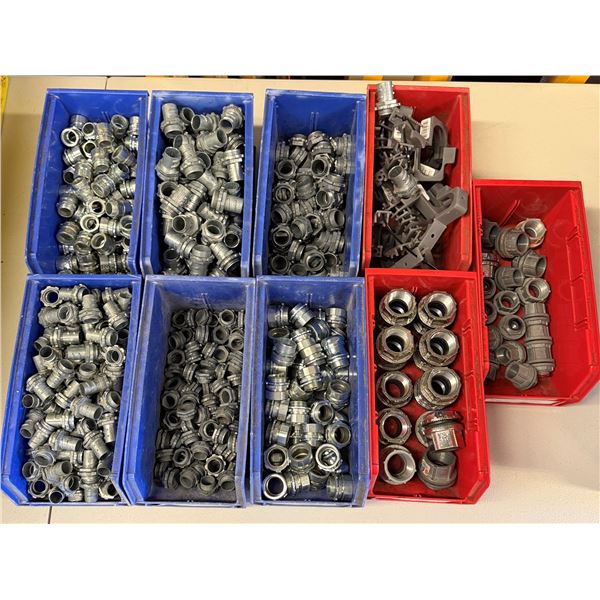 Qty 9 Bins Hardware: Couplings, Connectors, Nipples, Fittings, etc  (Qty may vary)