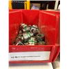 Image 4 : Qty 6 Bins & Misc Jars Hardware: Couplings, Connectors, Clamps, Straps, etc  (Qty may vary)
