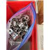 Image 8 : Qty 6 Bins & Misc Jars Hardware: Couplings, Connectors, Clamps, Straps, etc  (Qty may vary)