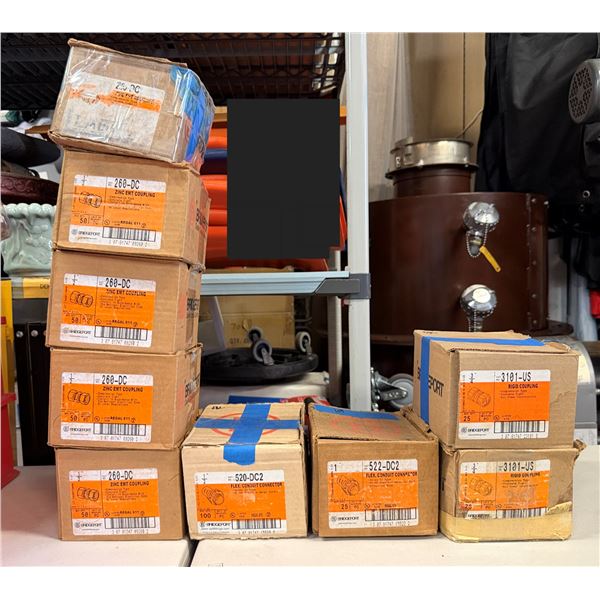 Qty 9 Boxes Conduit Connectors, EMT Couplings, etc (Qty may vary)