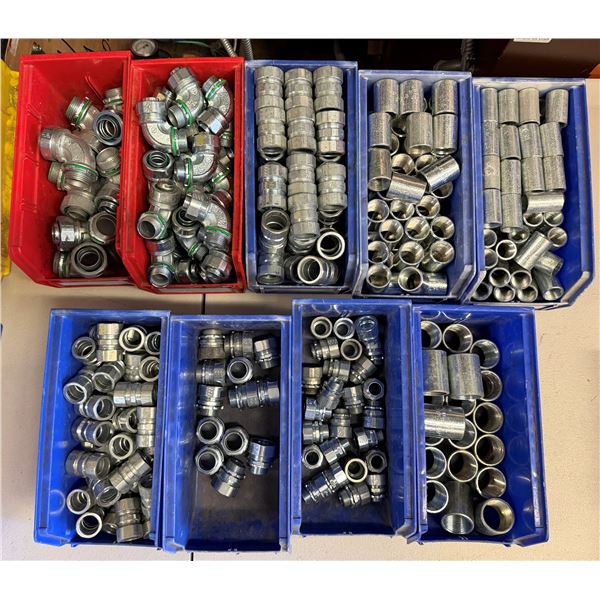 Qty 9 Bins Hardware: Couplings, Connectors, etc  (Qty may vary)