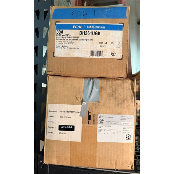Qty 2 Boxes Eaton Heavy Duty Safety Switch & Franklin Electric Enclosed Control Panel