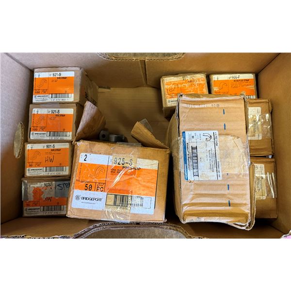 Multiple Boxes Bridgeport Flex & Pipe Straps, Thomas & Betts 2-Pc Straps, etc Misc Sizes  (Qty may v