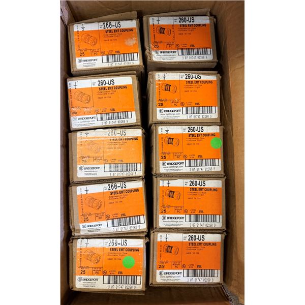 Qty 10 Boxes Bridgeport 260-US Steel EMT Couplings  (Qty may vary)