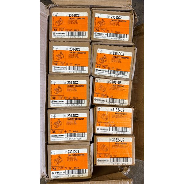Qty 10 Boxes Bridgeport 260-DC2 EMT Connectors & 3102-US Rigid Couplings  (Qty may vary)