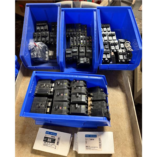 Qty 4 Bins & 2 Cutler-Hammer GFCB120 Circuit Breakers