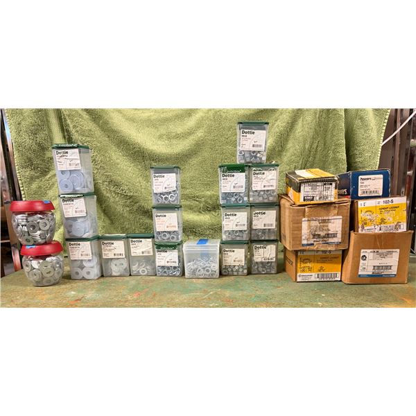 Multiple Containers Dottie Washers, Lock Washers, Hex Nuts, Bridgeport Locknuts, Steel City Covers, 