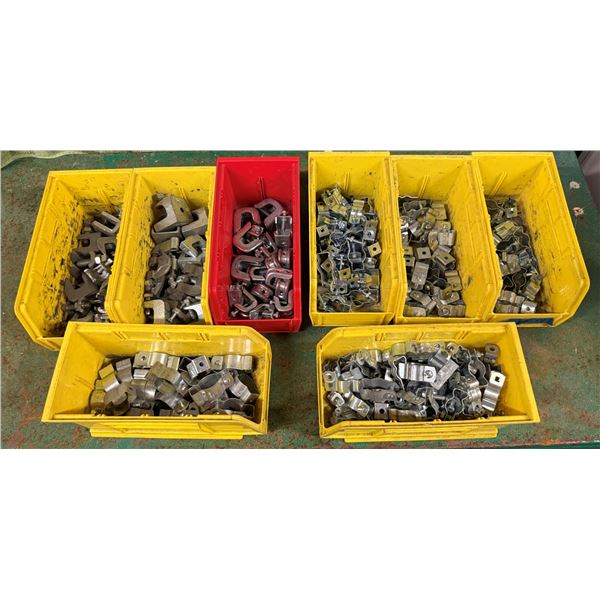 Multiple Bins Pipe Clamps, Iron Beam Clamps, Conduit Hangers,  etc Misc Sizes  (Qty may vary)