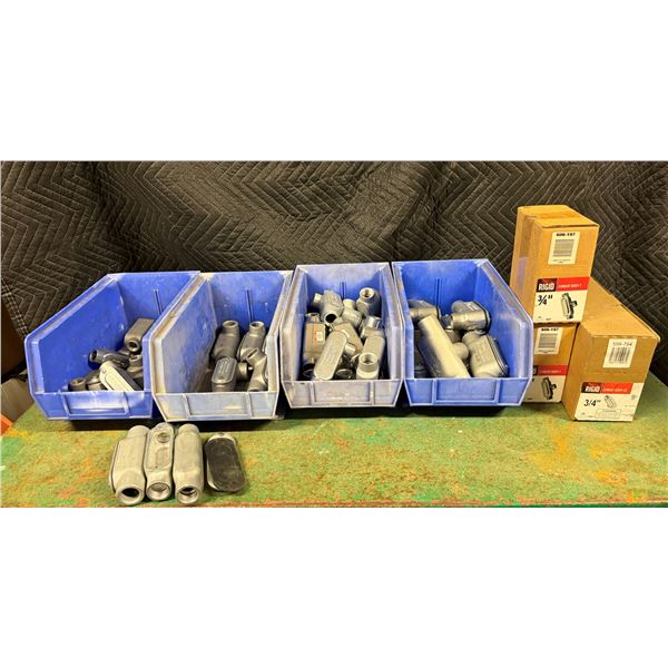 Multiple Bins & 3 Boxes Rigid & Crouse-Hinds Conduit Bodies, Covers, etc Misc Sizes  (Qty may vary)