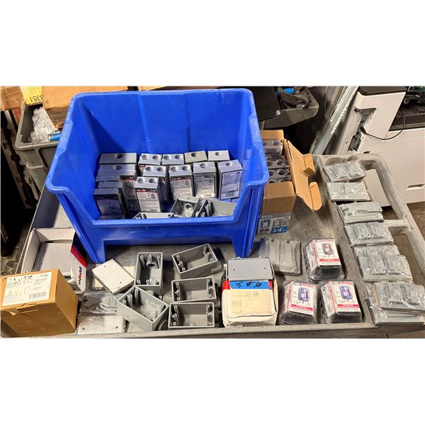 Multiple Red Dot Weatherproof Electrical Outlet Boxes w/ Eaton & TayMac Covers, etc