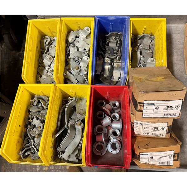 Multiple Bins & 3 Boxes Concrete Slab Electroforms, Pipe Inserts, Clamps, etc Misc Sizes  (Qty may v