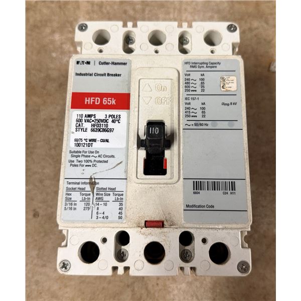 Eaton Cutler-Hammer HFD3110 HFD 65k Series Industrial Circuit Breaker