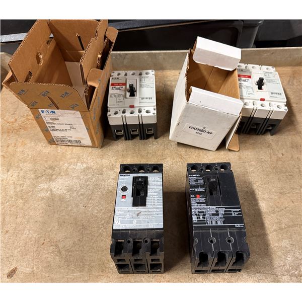 Qty 4 Eaton Cutler-Hammer & Siemens Industrial Circuit Breakers, Misc Sizes
