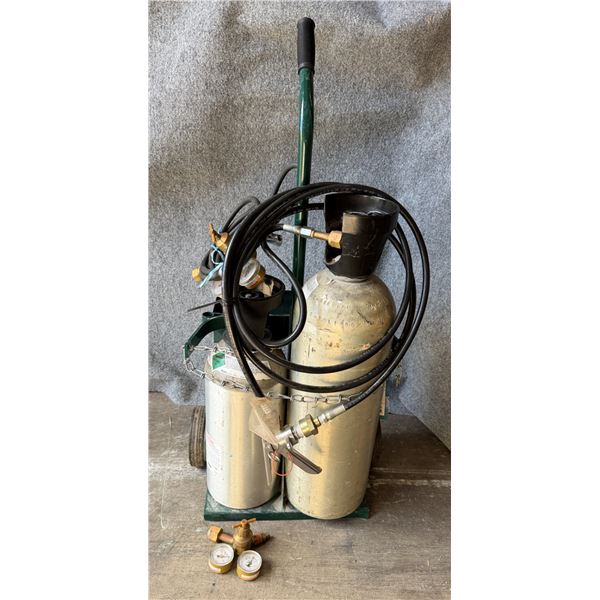 Qty 2 Tanks w/ Hoses & Gauges on Airgas 6" Cylinder Cart