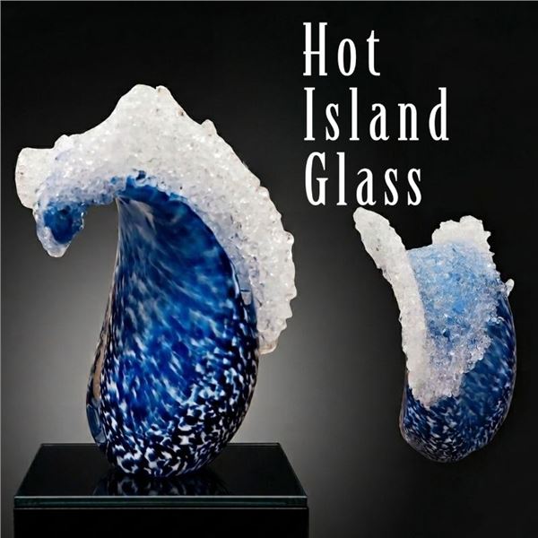 Deep Blue Cresting Wave Glass Art 6.5" x 5"