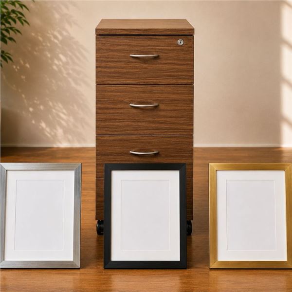 3-Drawer Laminate Vertical File & 3 Picture Frames