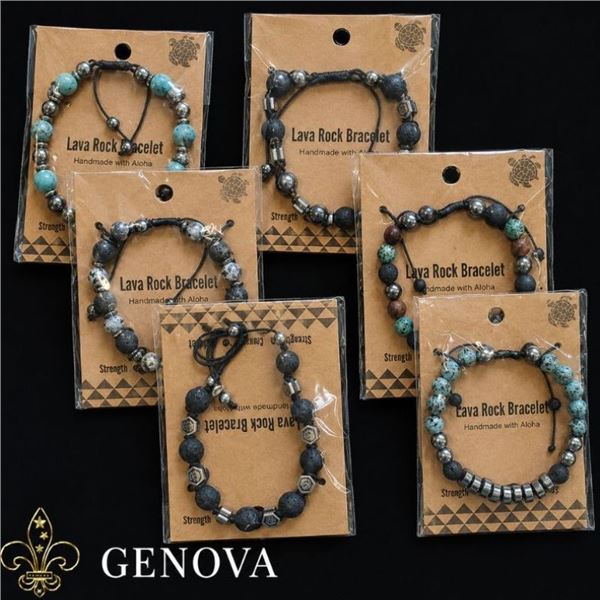 Adjustable Drawstring Lava Rock Bracelets 6pk