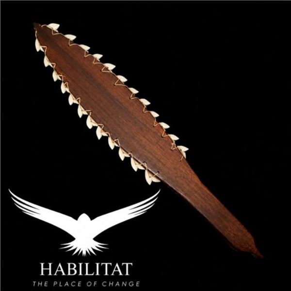 Traditional Thin Wood Leiomano Dagger with Faux Shark Teeth 18.5"
