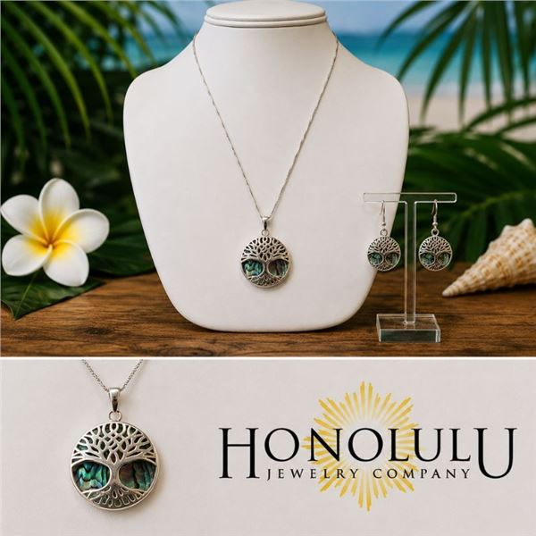 Sterling Silver Jewelry Abalone Paua Shell Tree of Life Set