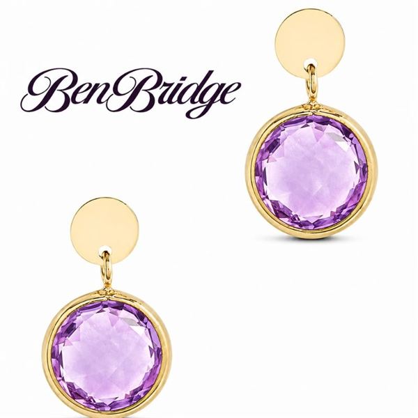14K Gold Bezel Set Amethyst Earrings