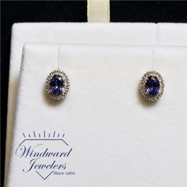 14 Karat White Gold Tanzanite & Diamond Earrings
