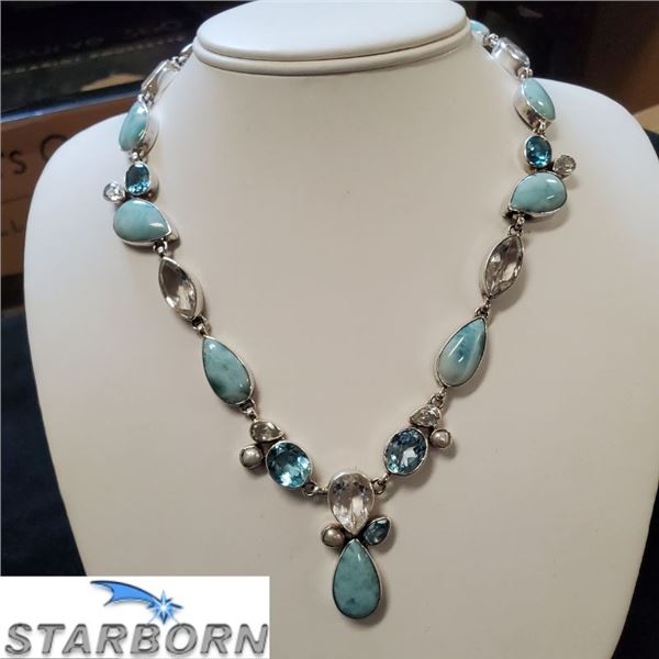 Larimar, Blue Topaz & Freshwater Pearl Necklace