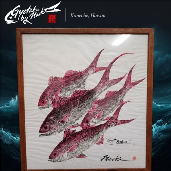 Original Gyotaku in Koa Frame 32" x 26"