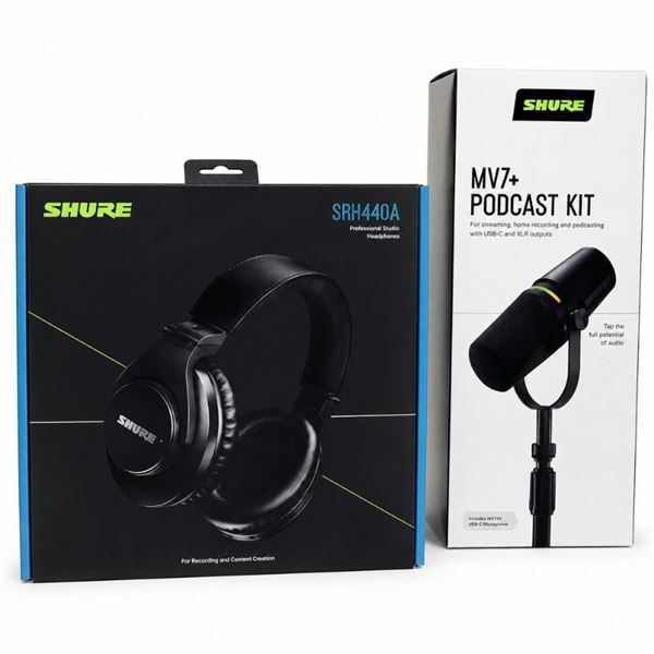 MV7+ Gator Desktop Microphone Stand and SRH440A Headphones