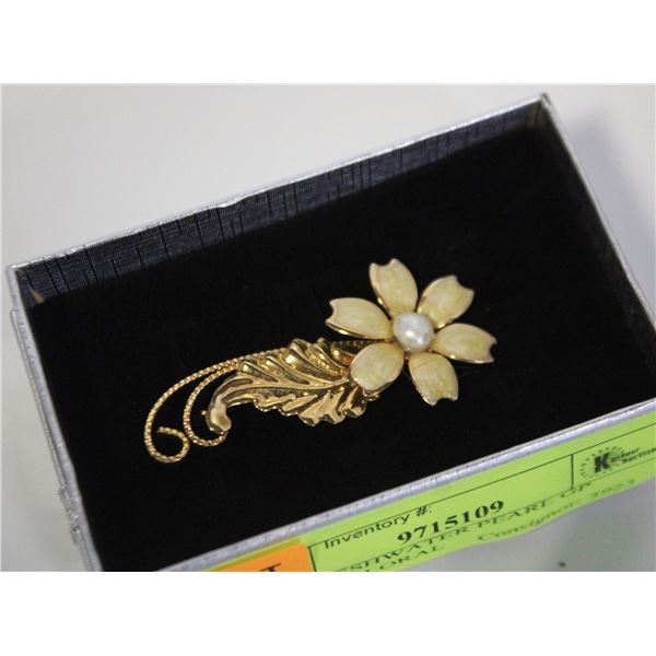 VTG. FRESHWATER PEARL GP ENAMEL FLORAL