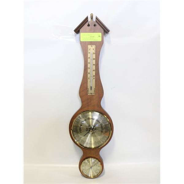 VINTAGE 21" WOOD HYGROMETER/BAROMETER