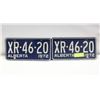 Image 1 : 1972 ALBERTA LICENSE PLATE SET (46-20)