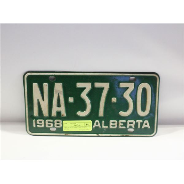 1968 ALBERTA LICENSE PLATE (37-30)