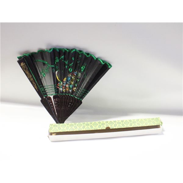 VINTAGE JAPANESE EMBROIDERED FAN IN BOX