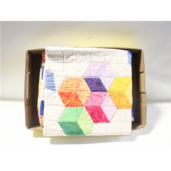 2 HOME-MADE QUILTS, ORANGE, YELLOW,