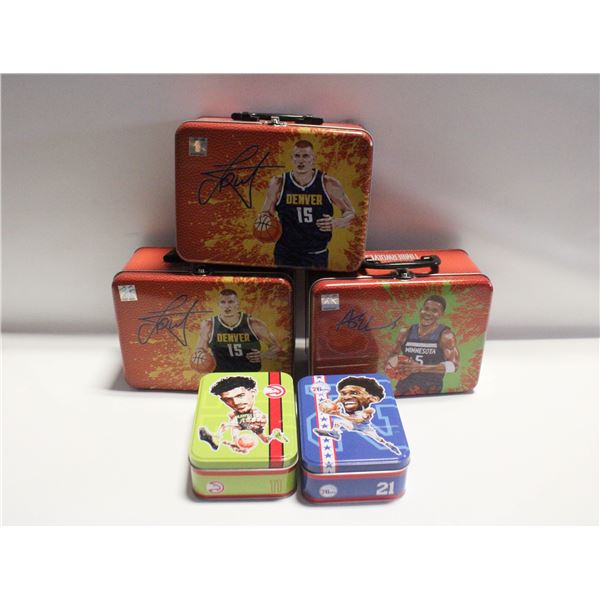 5 COLLECTIBLE BASKETBALL TINS (3 LUNCHBOX AND