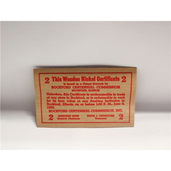 ESTATE 1952 TWO WOODEN NICKELS 'BILL'