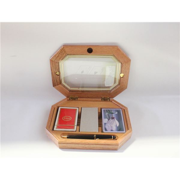 VINTAGE WOOD/BRASS PLAYING CARD BOX SET