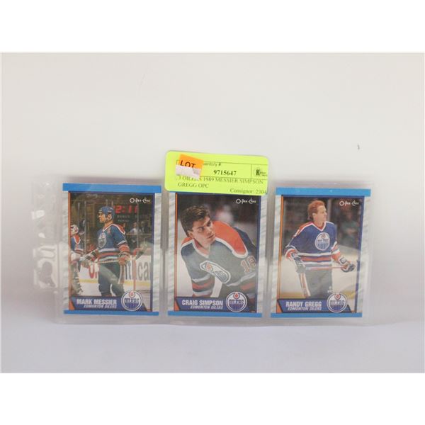 3 OILERS 1989 MESSIER SIMPSON GREGG OPC