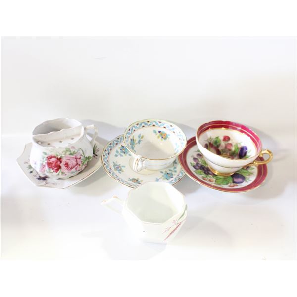 3 PORCELAIN TEACUPS AND SAUCERS AND