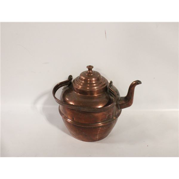 VINTAGE COPPER TEA POT ETCHED 8.5” TALL
