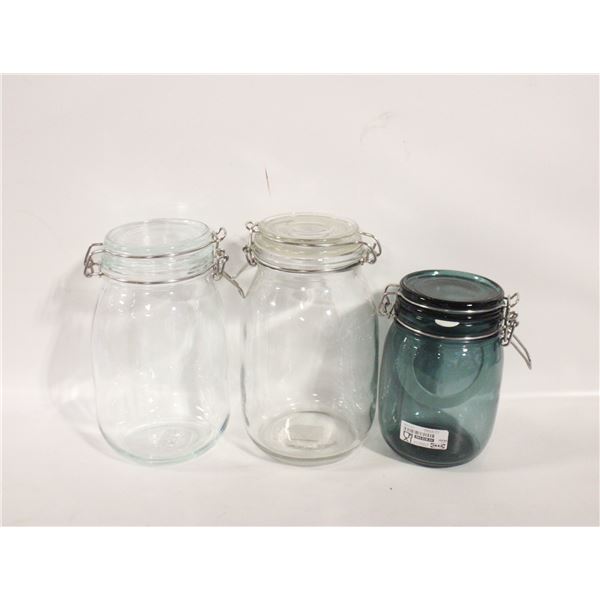 GLASS JAR CANISTERS W/HINGED LIDS ASSORTED