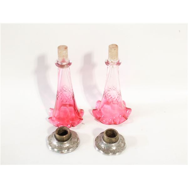 2 CRANBERRY GLASS SMALL VASES ON