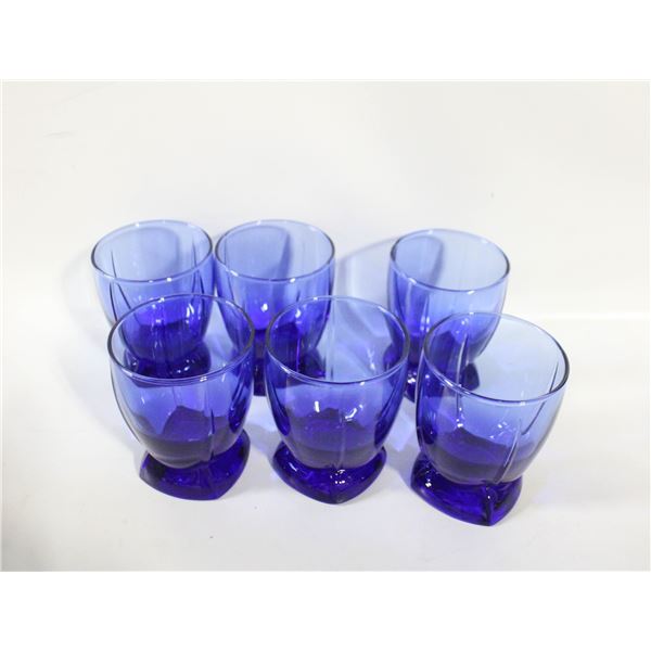 6 BLUE GLASS LOWBALL GLASSES