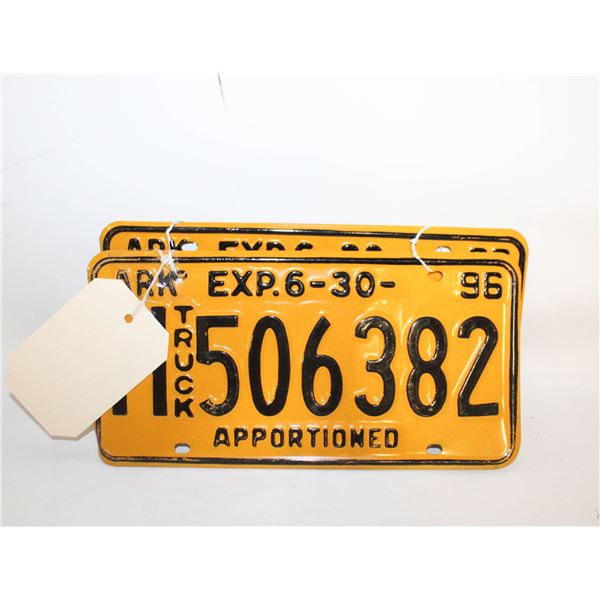 2 ARKANSAS 1996 TRUCK LICENSE PLATES