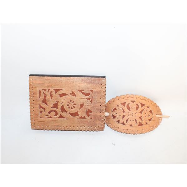 INDEGENOUS BIRCH BARK COSMETIC CASED MIRROR &